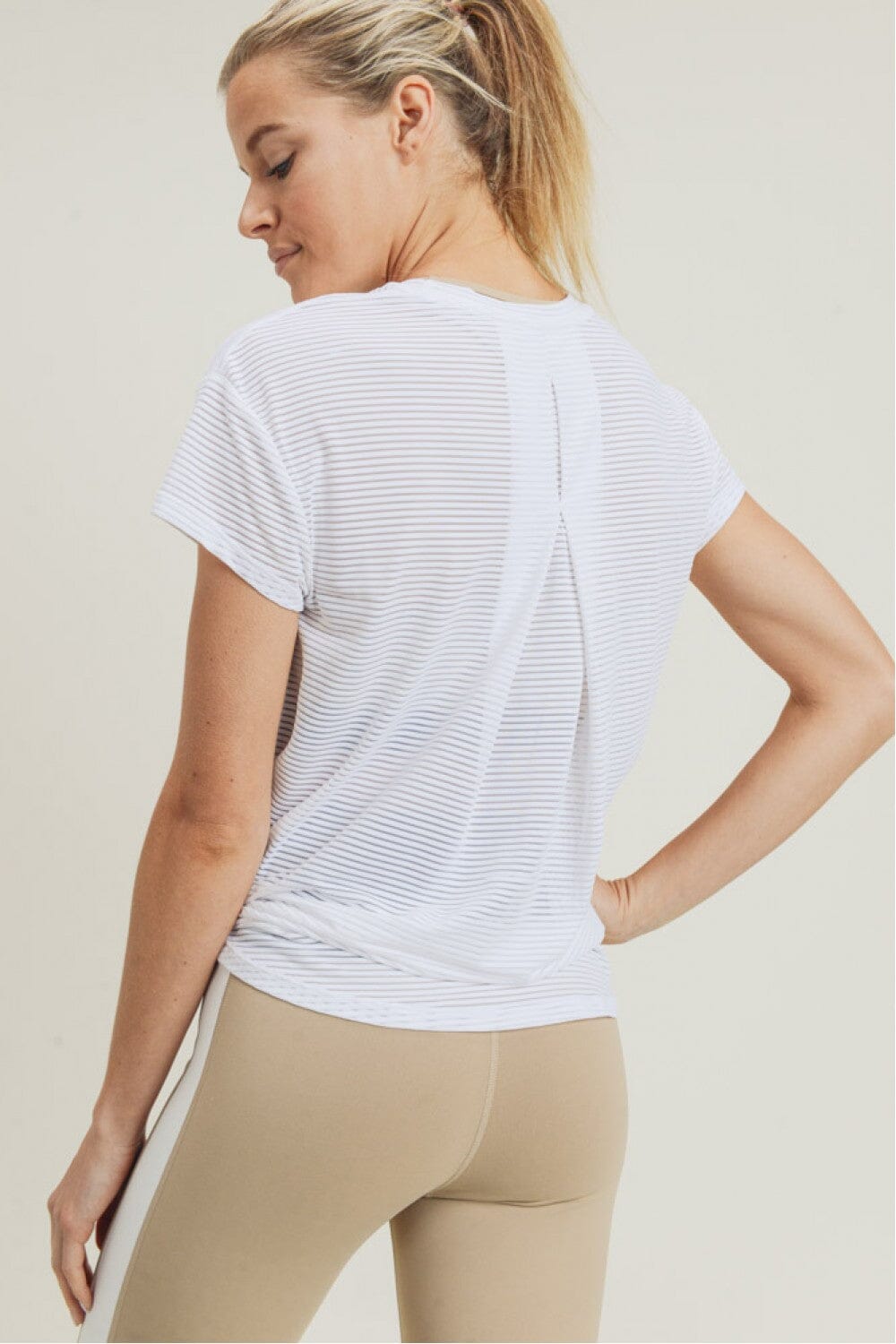 Sheer Striped Mesh Paneled Back Tee Mono B