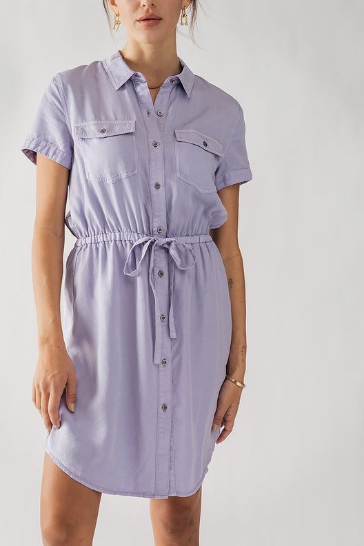 Short Sleeve Waistband Shirt Dress Urban Daizy