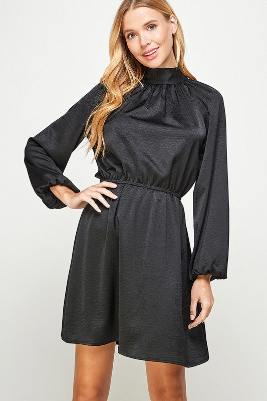 Silky LS Tie Neck Dress 2 hearts