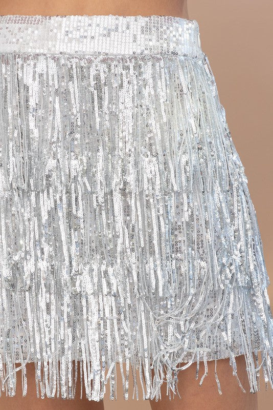 Silver Fringe Skirt Blue B