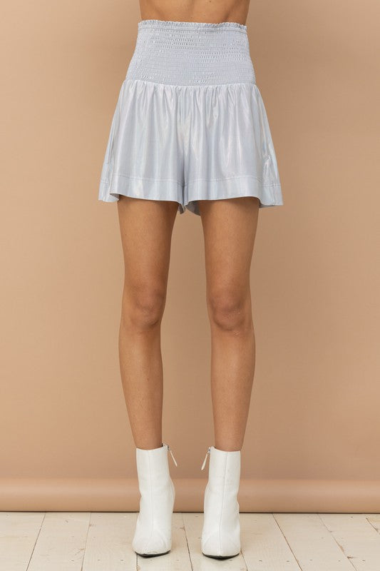 Silver Metallic Smocked Waist Short Blue B
