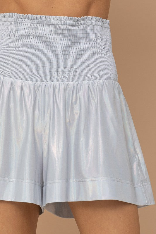 Silver Metallic Smocked Waist Short Blue B