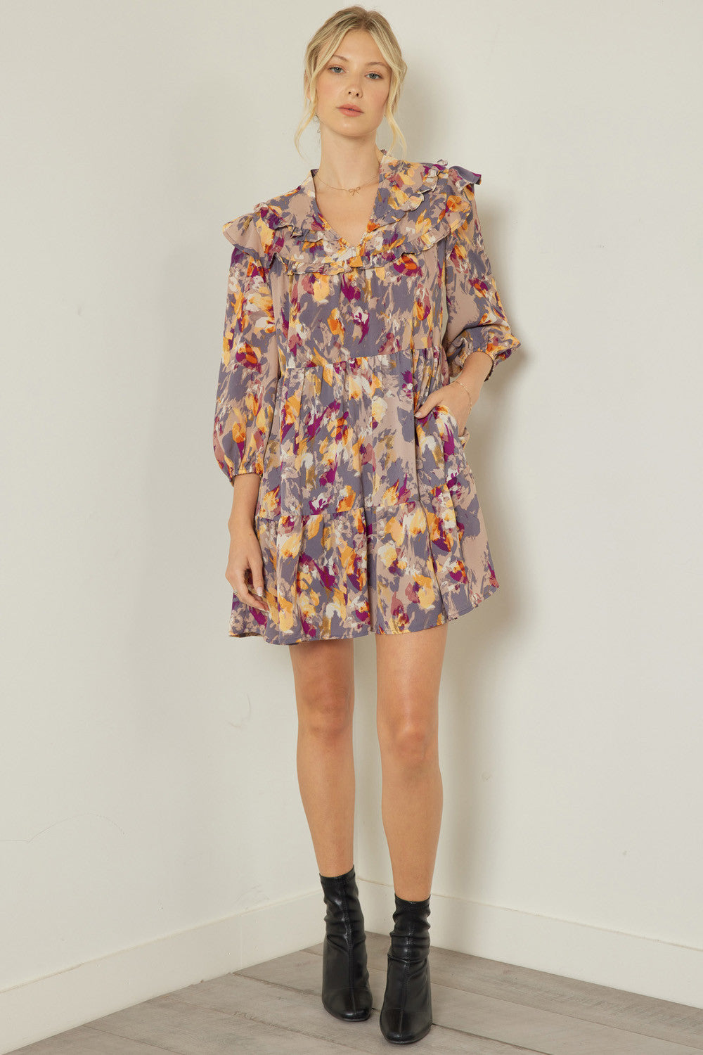 Slate Purple and Gold Watercolor Dress entro