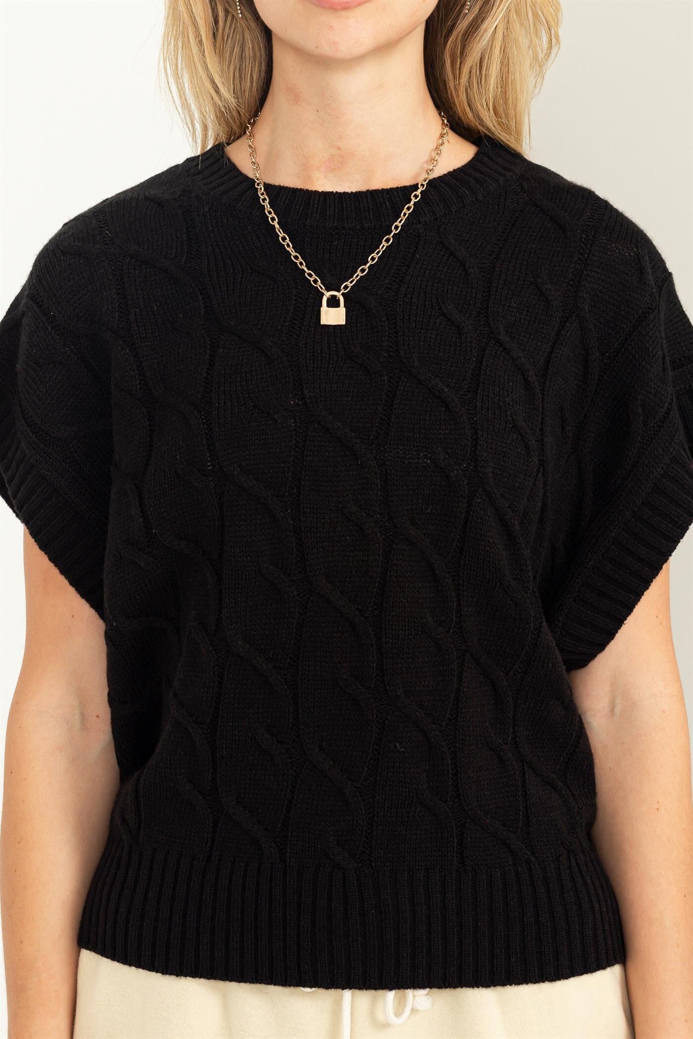 Sleeveless Oversize Cable Knit Sweater hyfyve