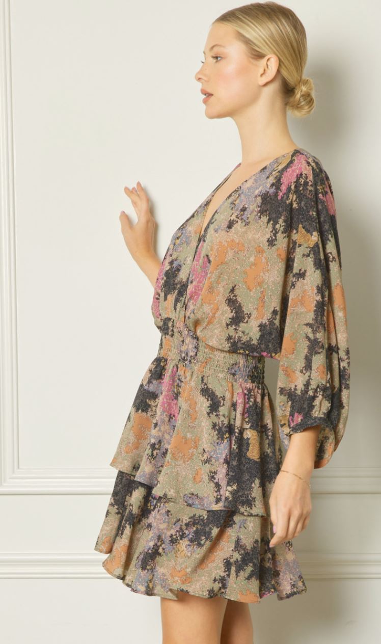Smock Sleeve Kimono Dress w/ Smock Waistband entro
