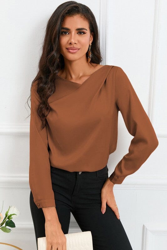 Solid LS Blouse with Asymmetrical Crossover shiying