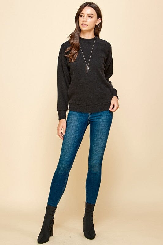 Solid Sweater with Mock Neck Detail Les Amis small Black