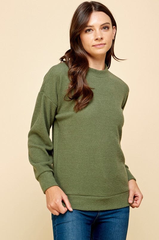 Solid Sweater with Mock Neck Detail Les Amis small Olive