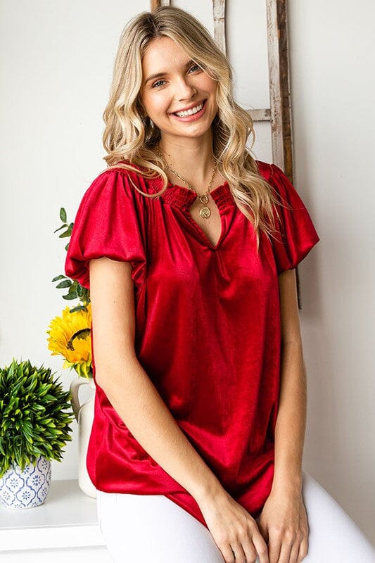 Split Neck Velvet Top First Love