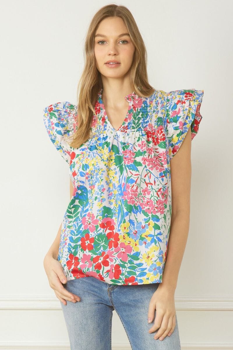 Spring Floral Flutter Sleeve entro