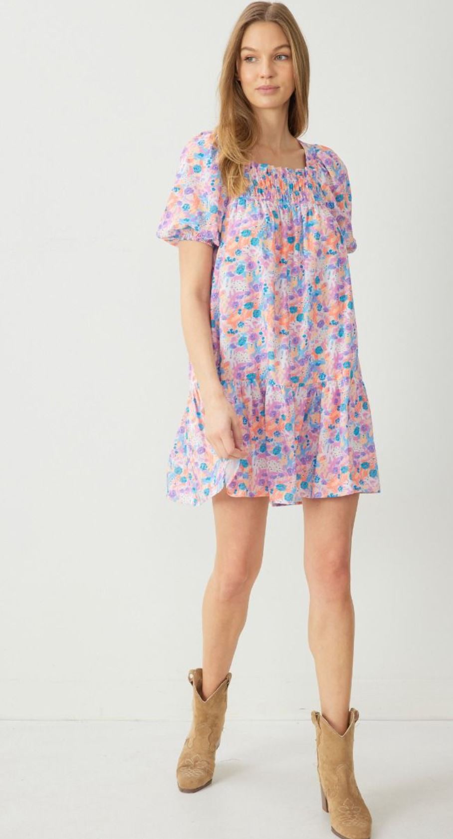 Square Neck Smocked Top Dress entro