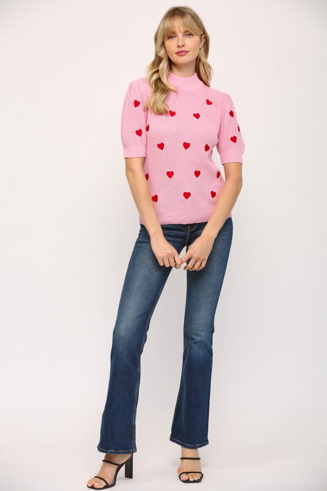 SS Heart Mock Neck Puff Sleeve Sweater Fate