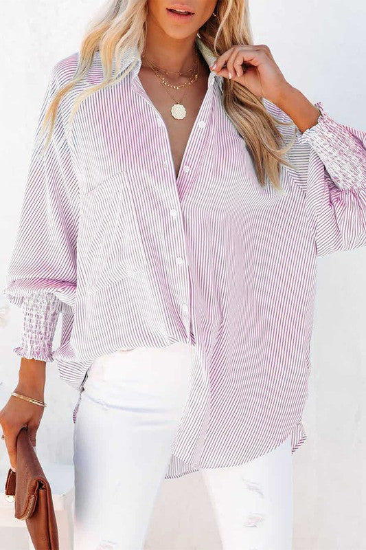 Stripe Cuff Boyfriend Shirt FINAL SALE Shewin