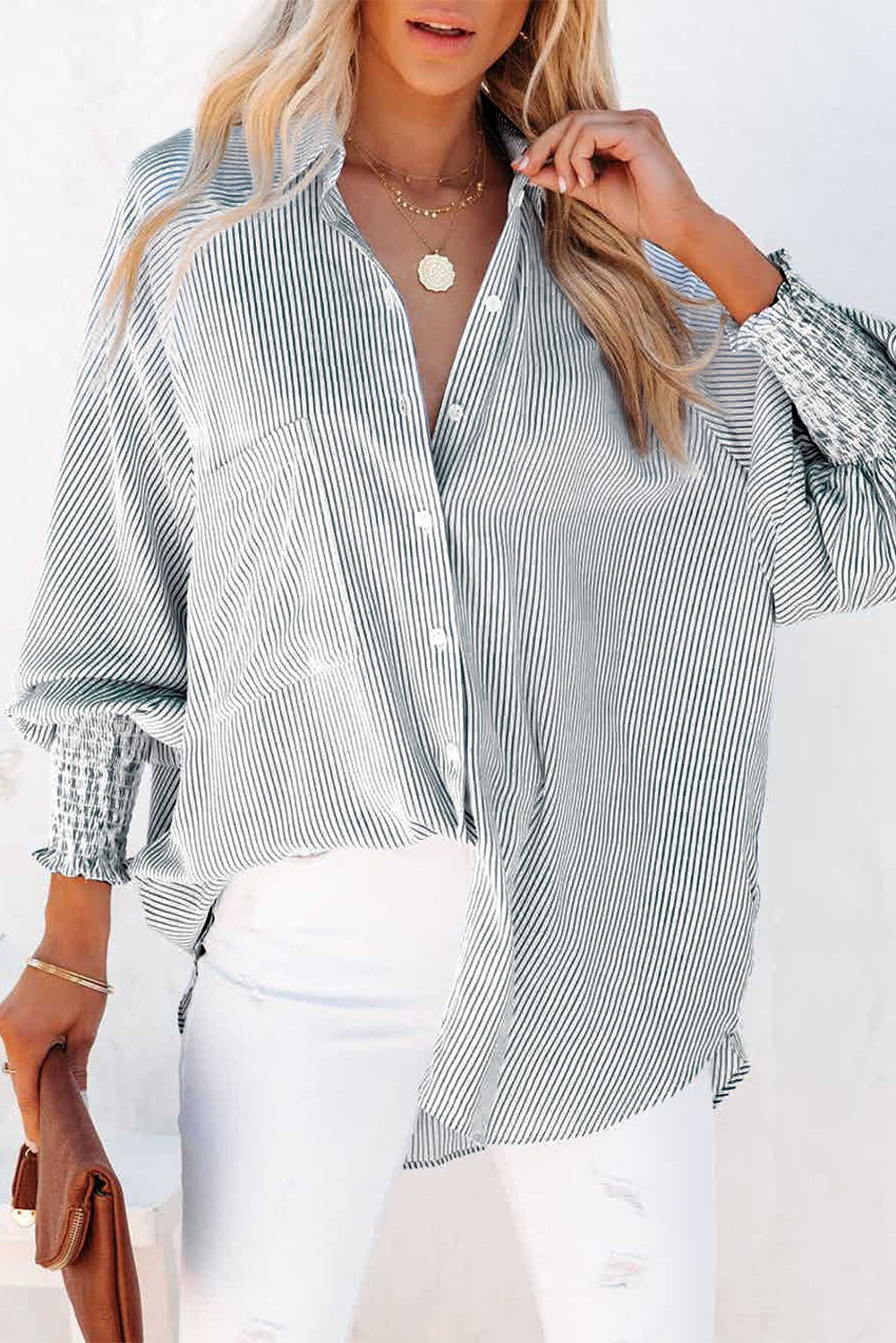 Stripe Cuff Boyfriend Shirt FINAL SALE Shewin