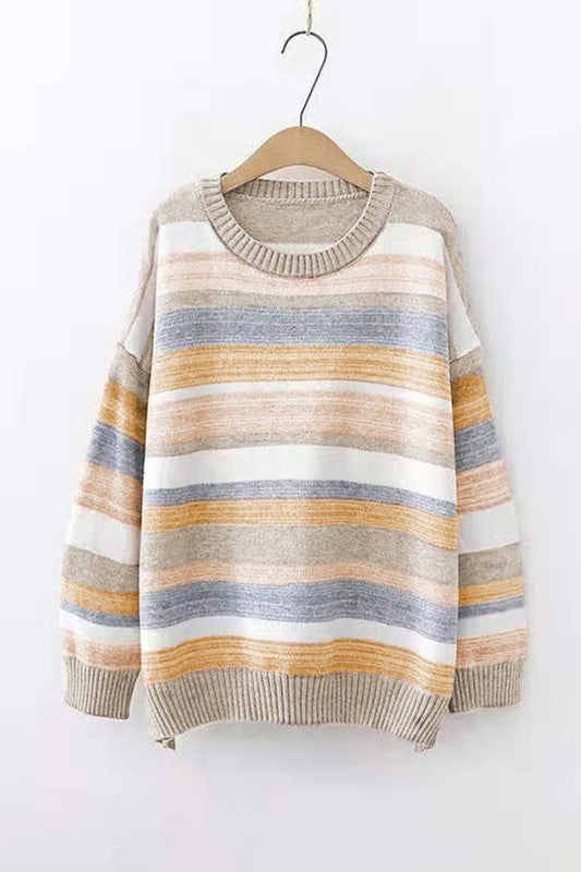 Striped Crew Neck Knitted Pullover Sweater Kentce
