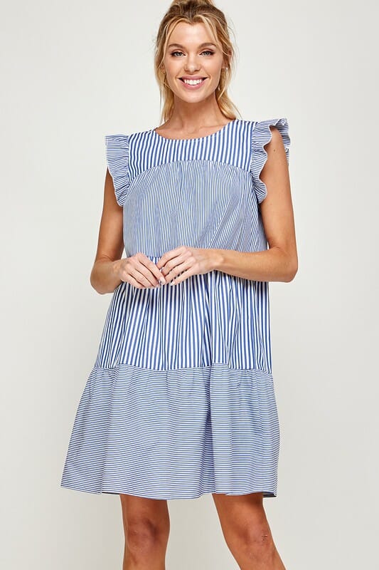 Striped Flutter Sleeve Dress Solution