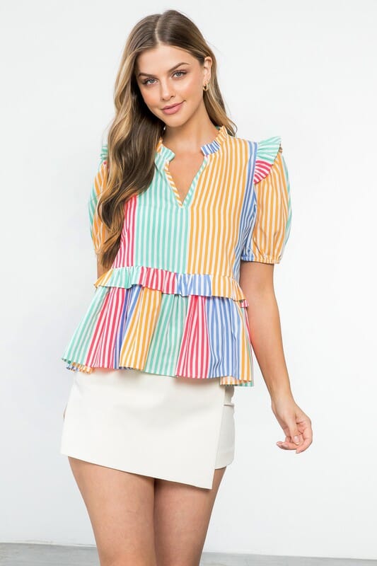 Striped Poplin Babydoll Top thml