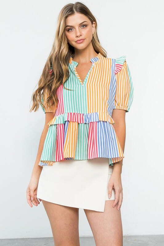 Striped Poplin Babydoll Top thml