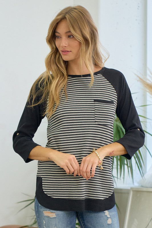 Striped Raglan Colorblock Top Doe & Rae