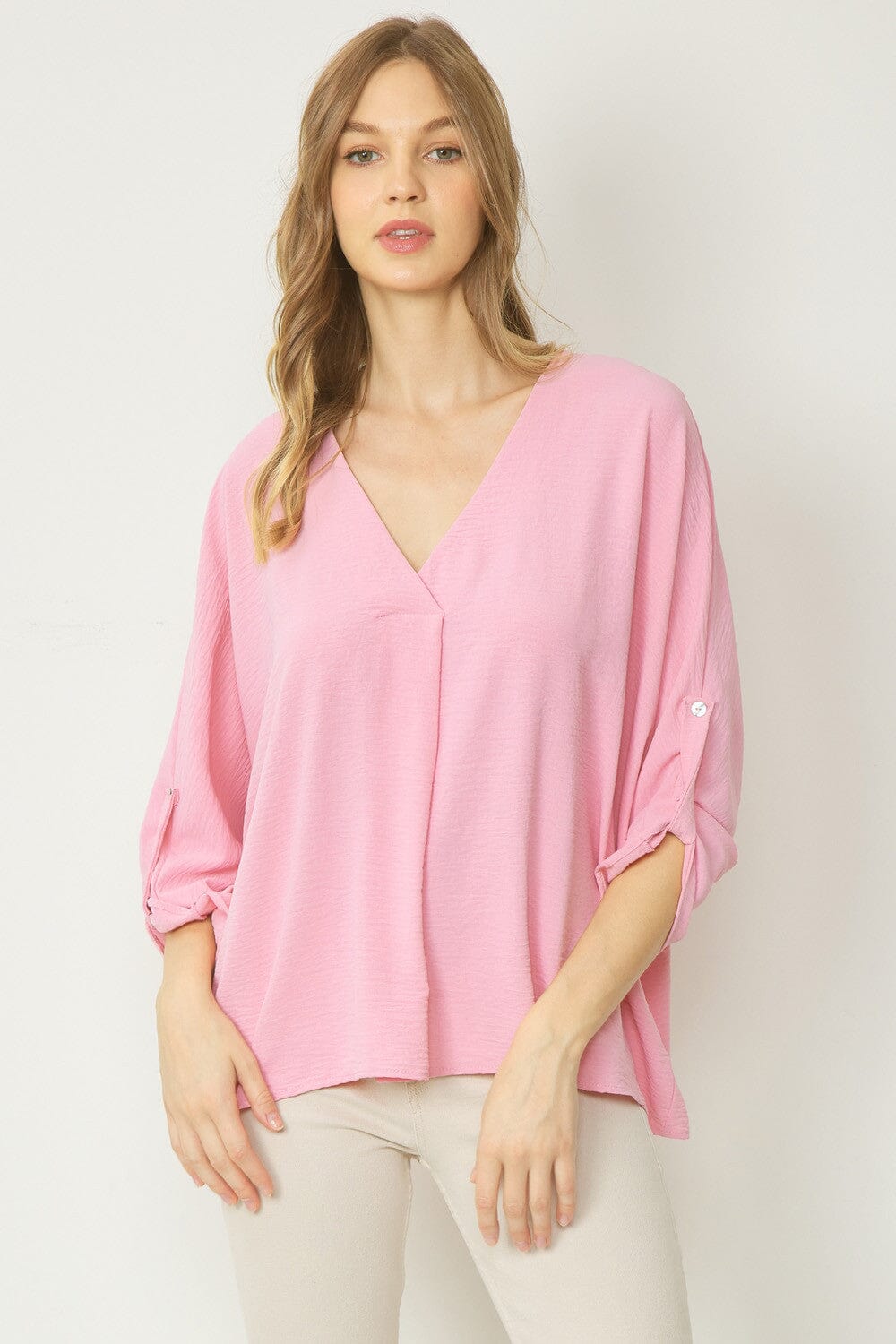 Tab Sleeve V-Neck Top entro