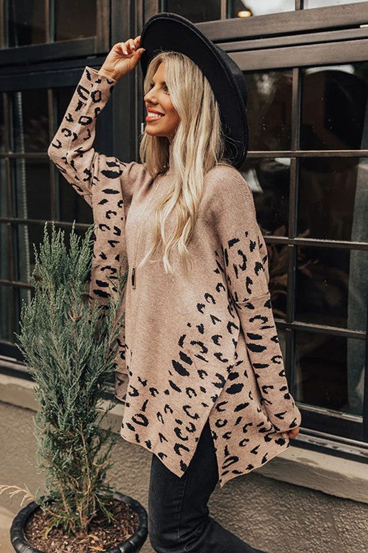 Taupe Leopard Side Slit Sweater Youmi
