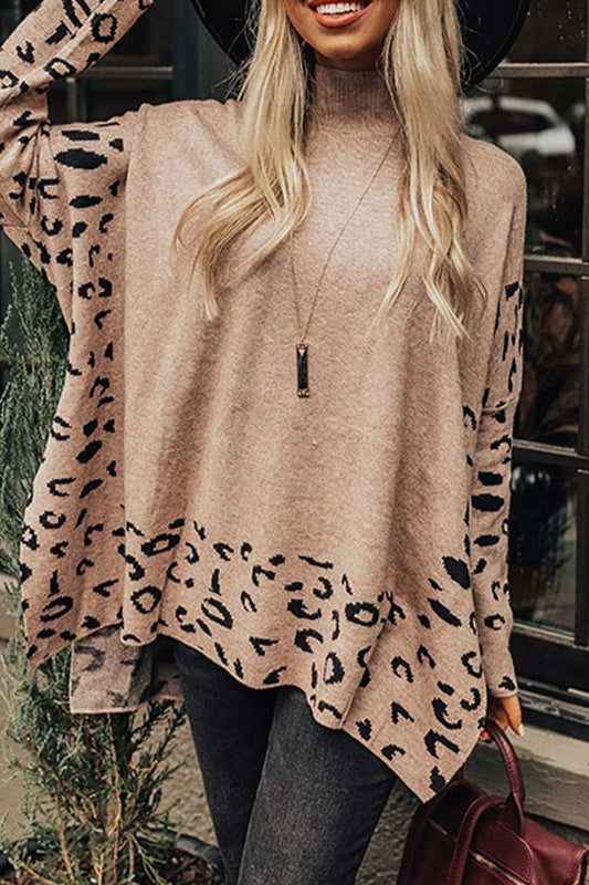 Taupe Leopard Side Slit Sweater Youmi
