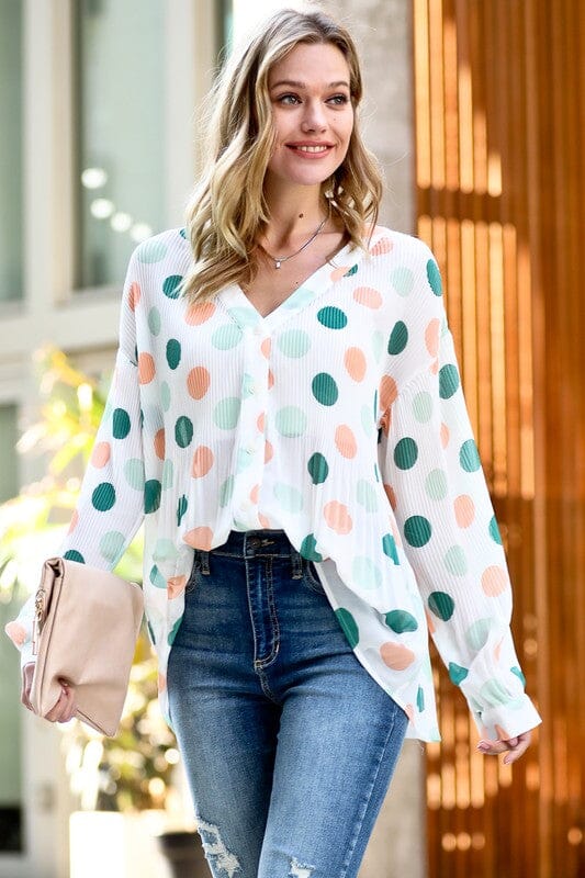Teal and Peach Dotted Blouse mazik