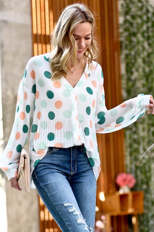 Teal and Peach Dotted Blouse mazik