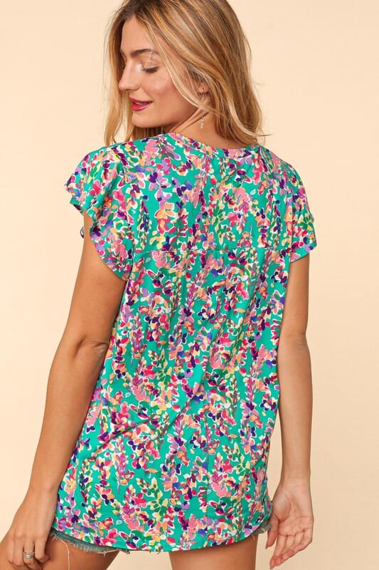 Teal Floral Knit Tee Haptics