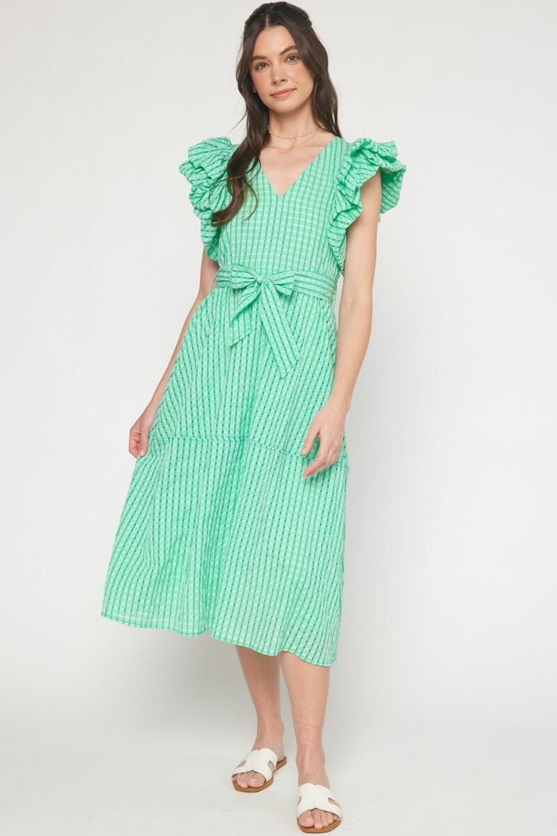 Textured Gingham Flutter Sleeve Midi - ships mid-June entro