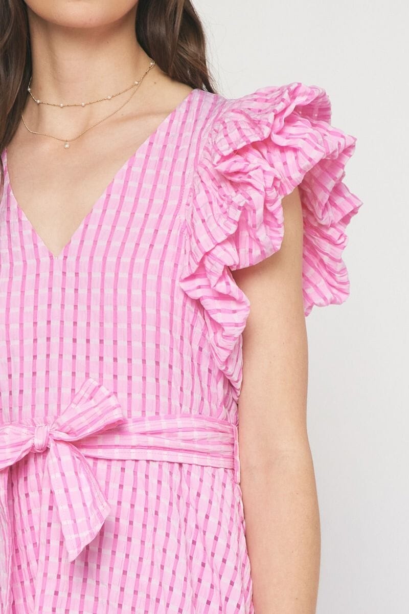 Textured Gingham Flutter Sleeve Midi - ships mid-June entro