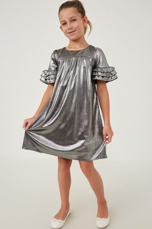 Textured Iridescent Layered Ruffle Sleeve Dress Hayden Los Angeles