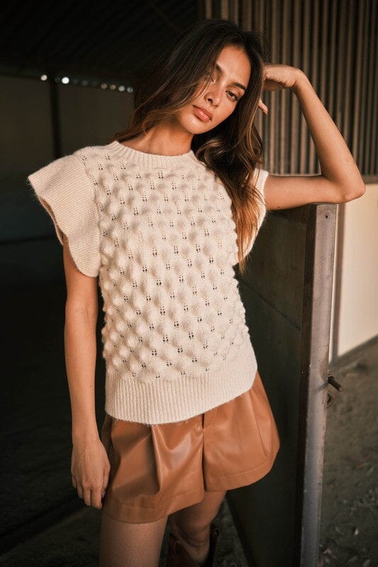 Textured Ruffle Sleeve Sweater Ces Femme
