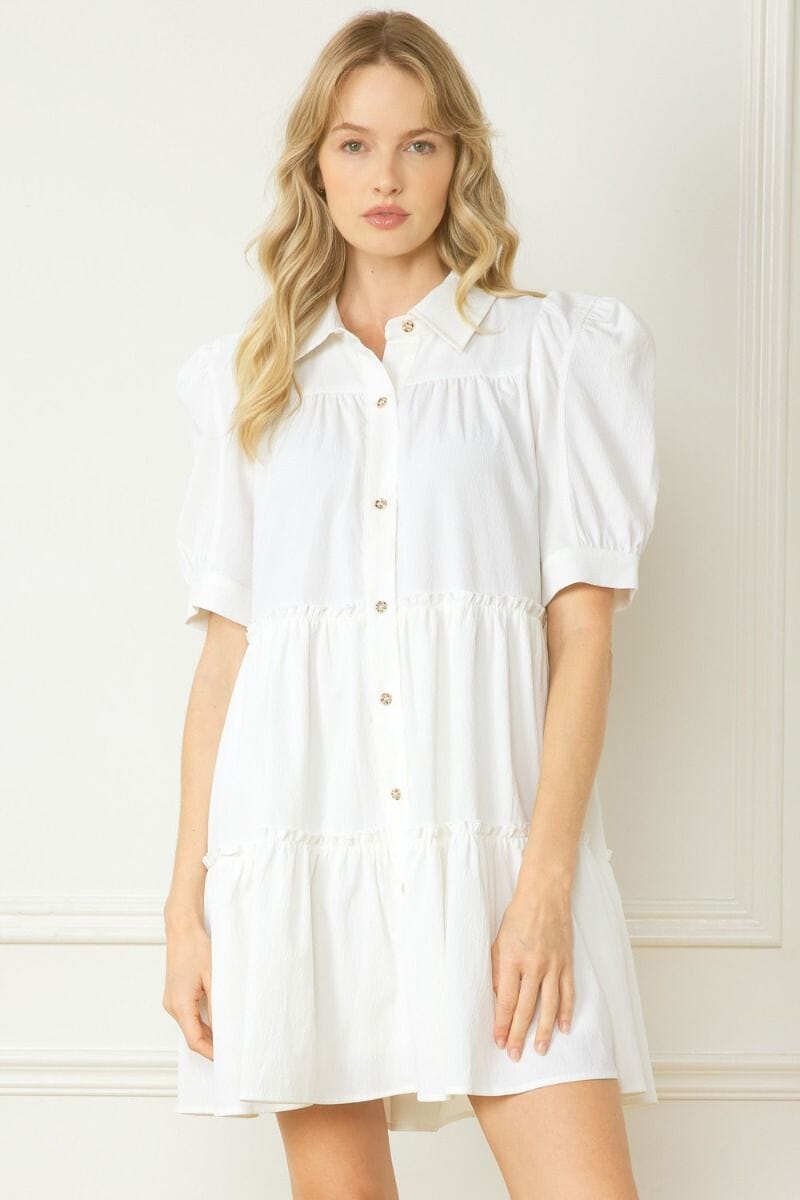 Textured Tiered Button Up Dress entro