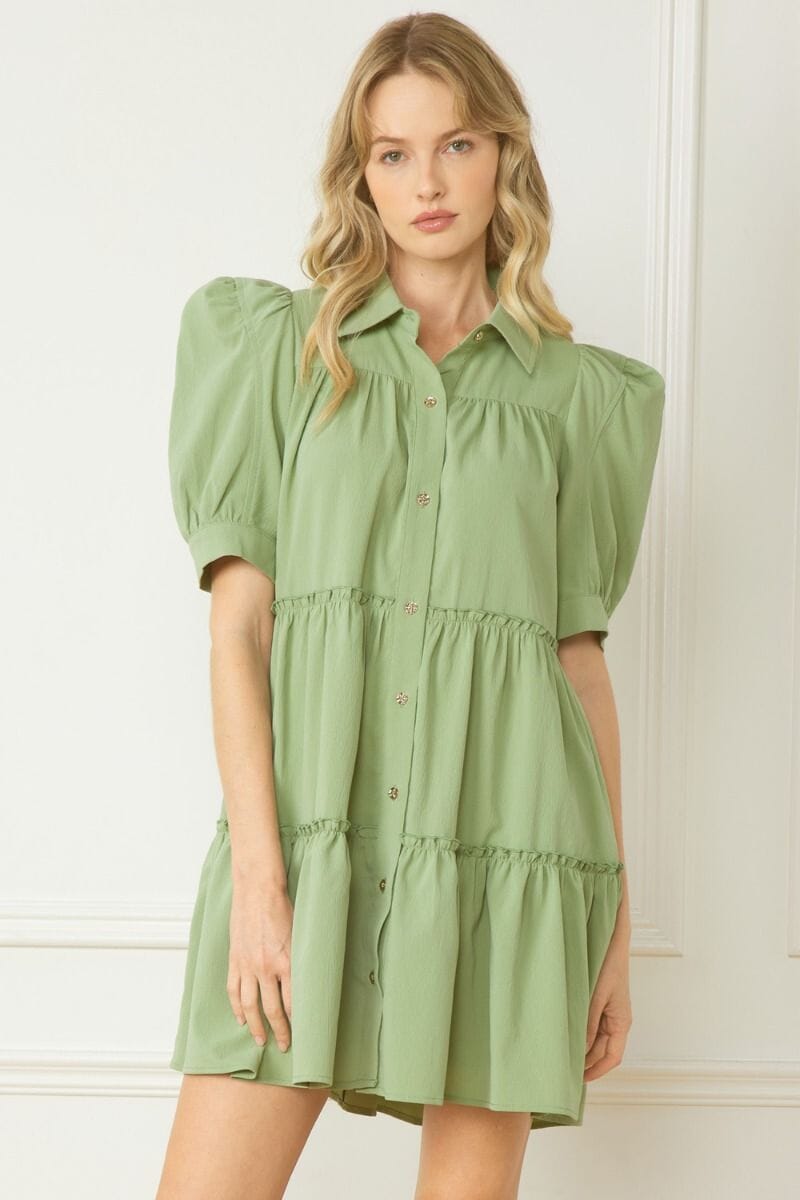 Textured Tiered Button Up Dress entro