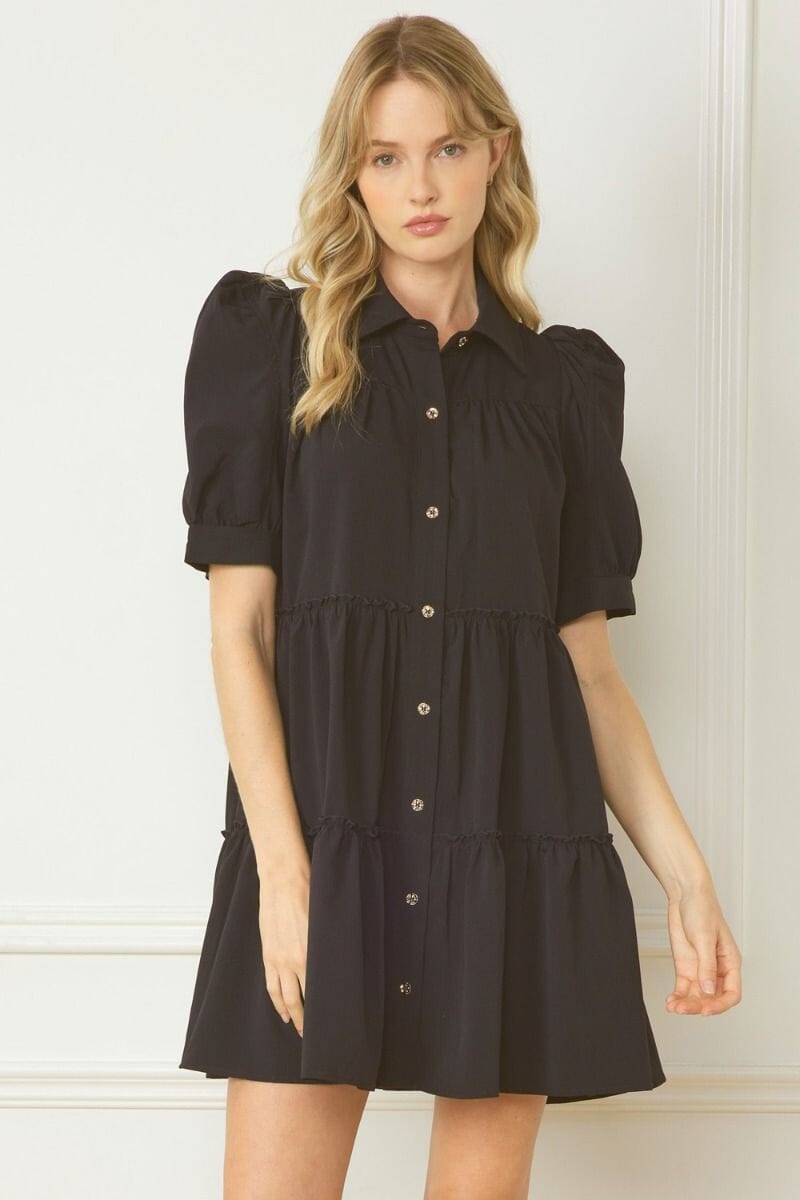 Textured Tiered Button Up Dress entro