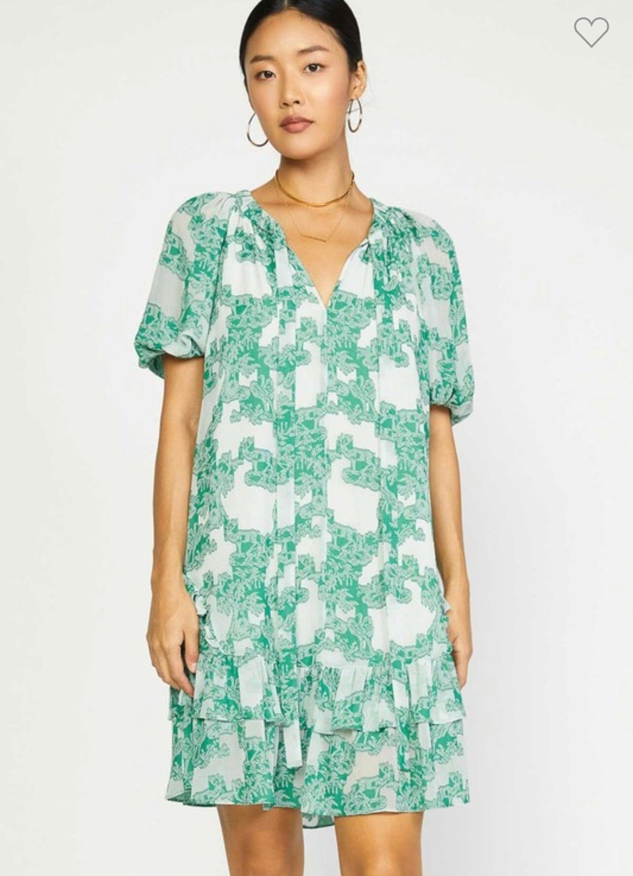 Tie Neck Green Floral Tiered Dress 143 Story