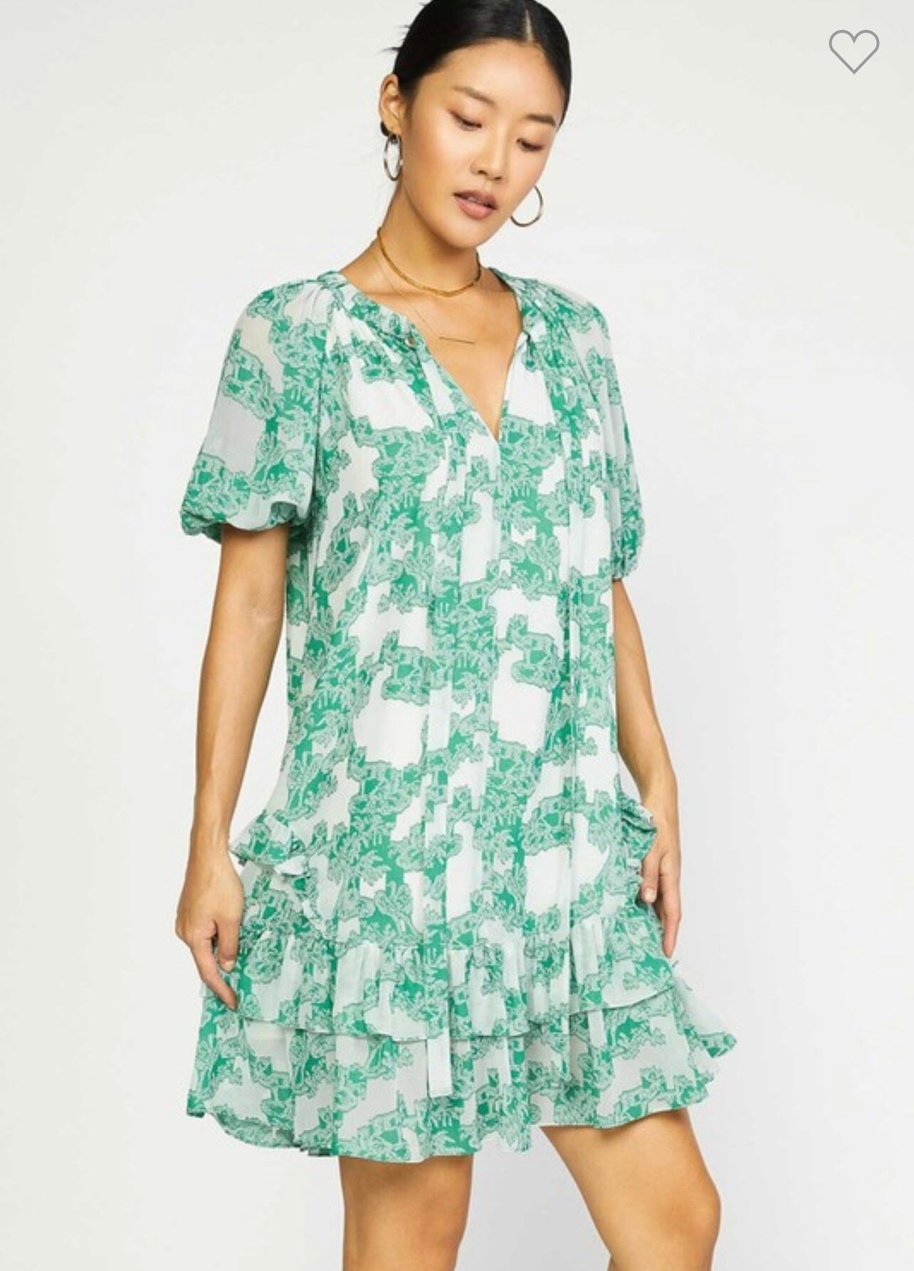 Tie Neck Green Floral Tiered Dress 143 Story
