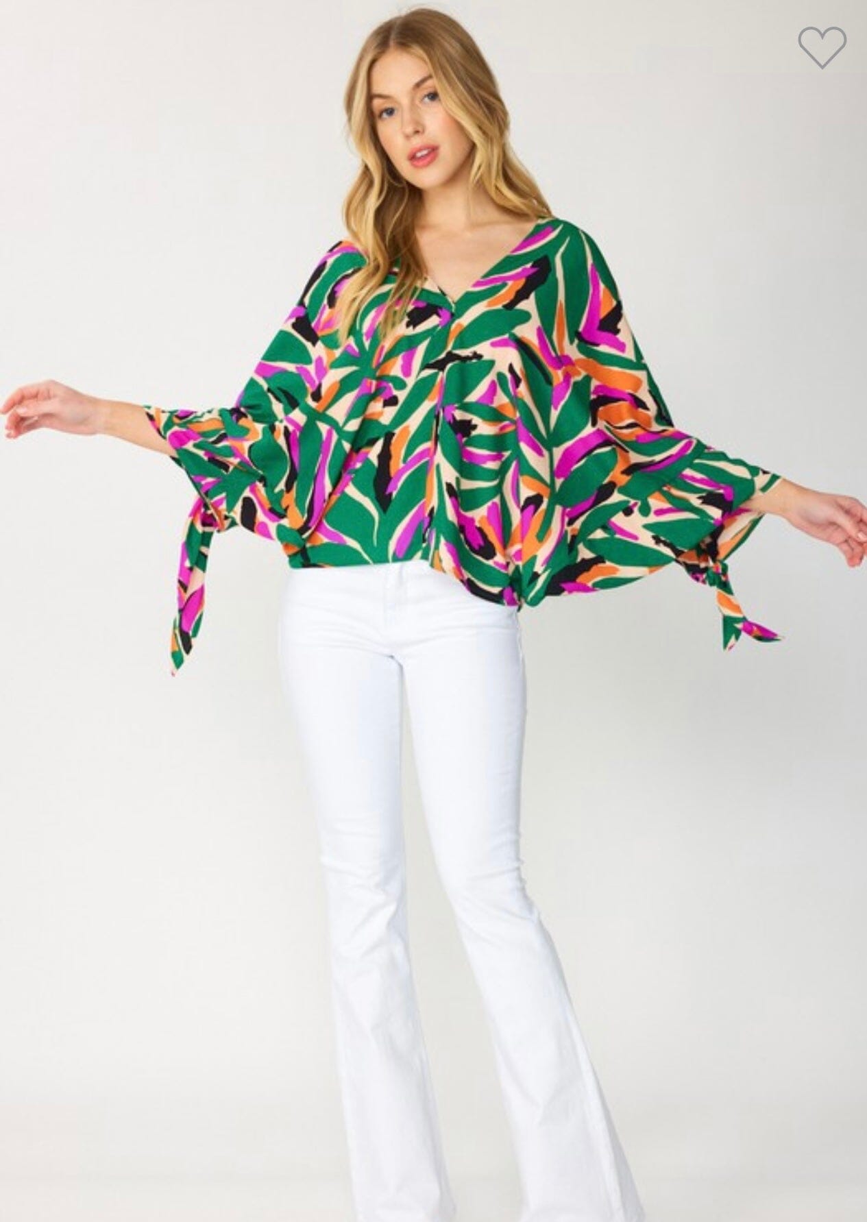 Tie Sleeve Dolman Leaf Print To SNAP-Something New And Pretty
