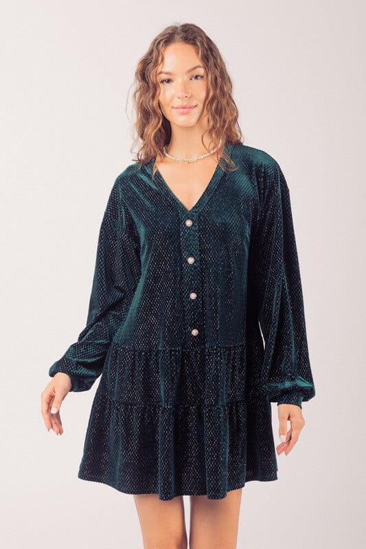 Tiered Velvet Dress with Buttons Very J