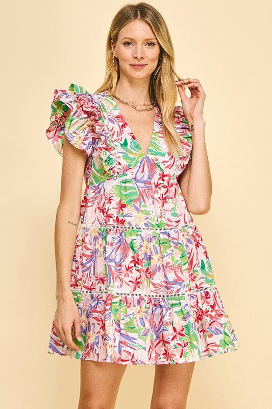 Tropical Floral Flutter Sleeve - Ships May Pinch