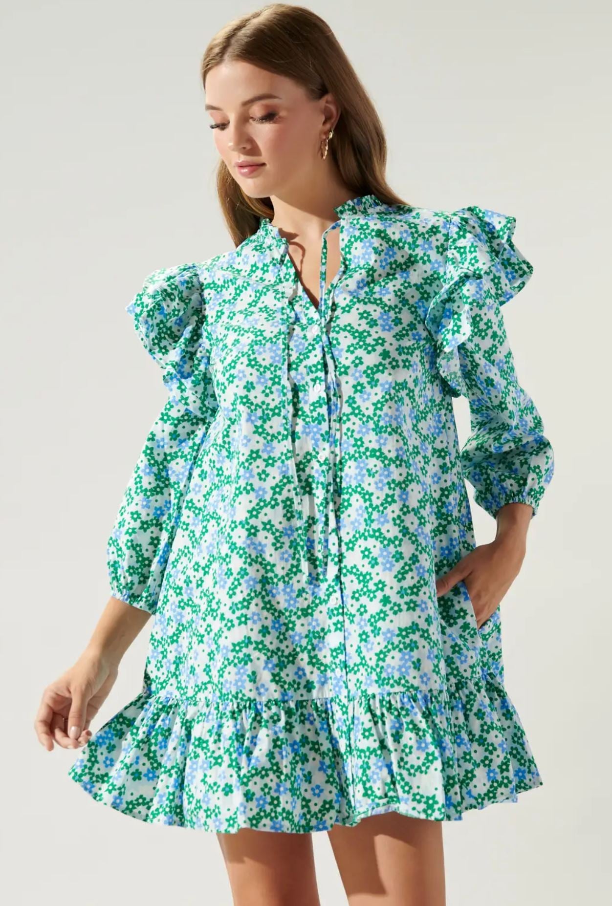 Turquatic Floral Sammy Ruffle Drop Waist Dress Sugarlips
