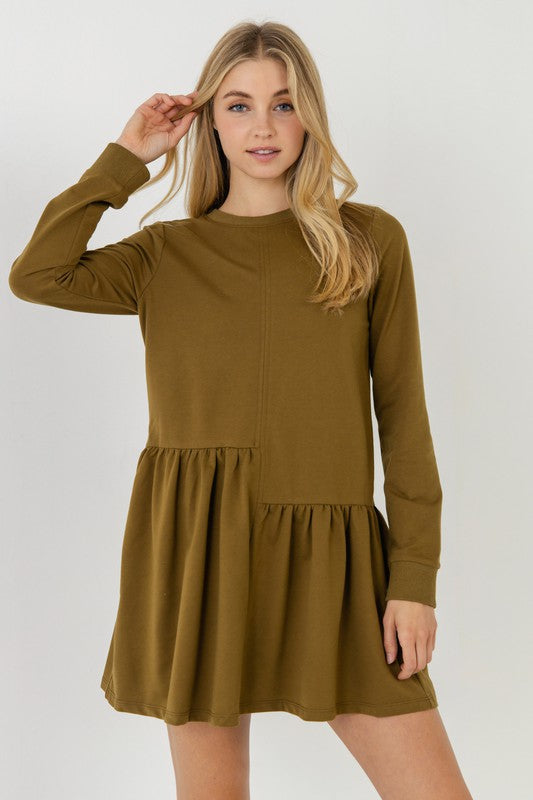 Unbalanced Hem LS Knit Dress English Factory