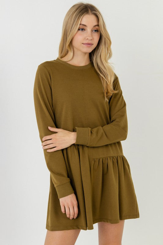 Unbalanced Hem LS Knit Dress English Factory