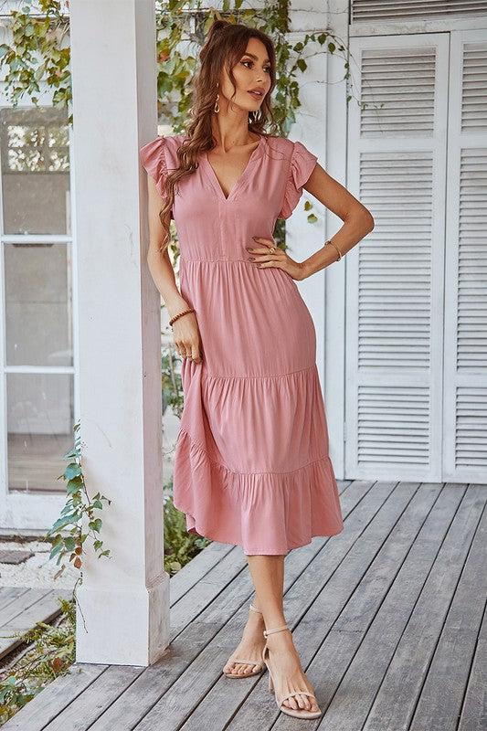 V Neck Short Sleeve Ruffled Dress supreme fashion