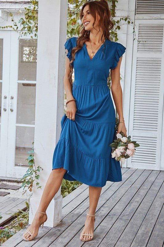 V Neck Short Sleeve Ruffled Dress supreme fashion