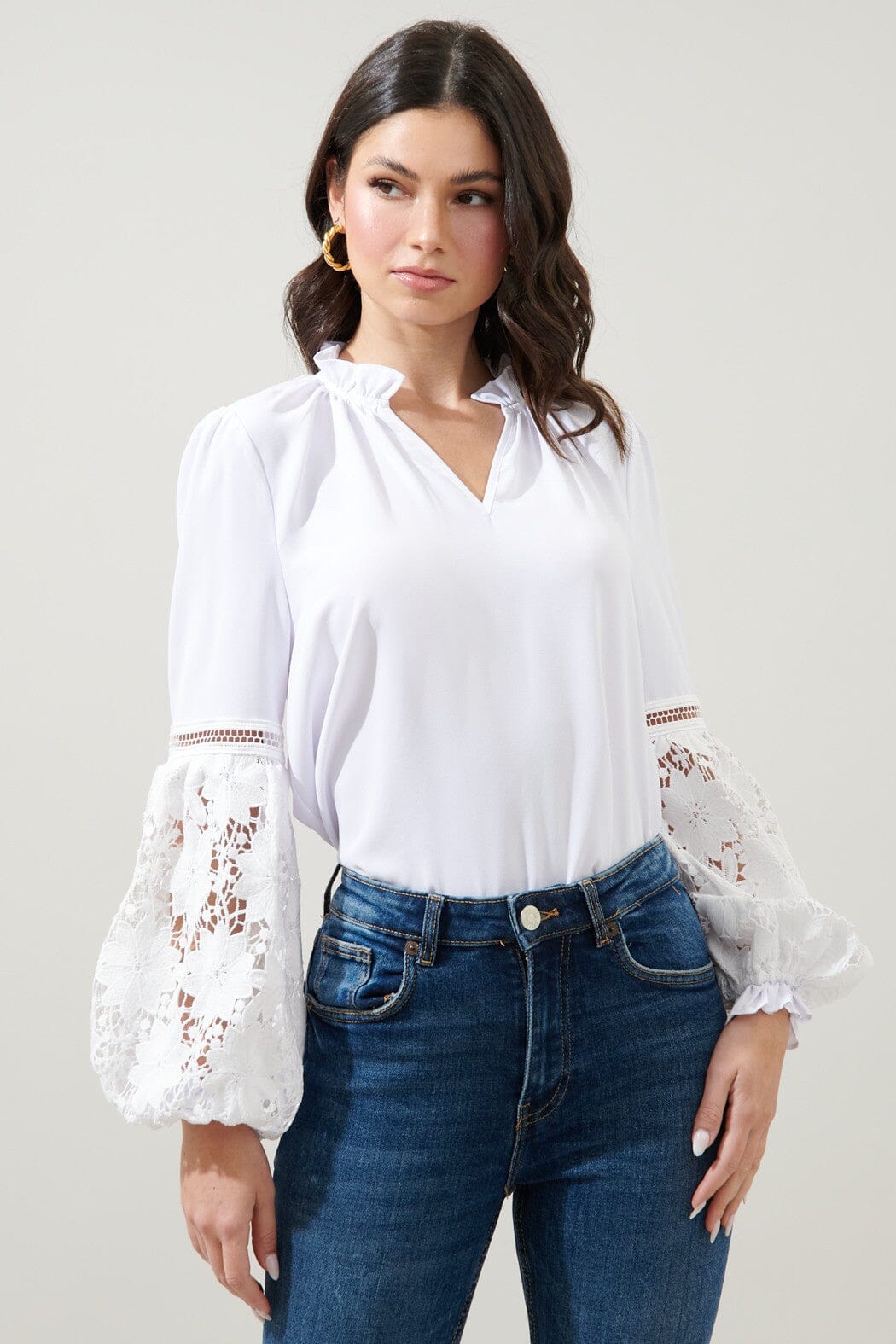 Vasquez Split Neck Lace Balloon Sleeve Blouse Sugarlips