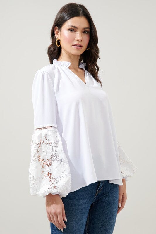Vasquez Split Neck Lace Balloon Sleeve Blouse Sugarlips