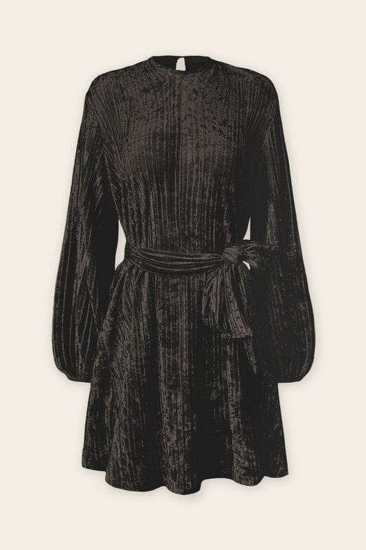Velvet Pleated Tie Waist Dress Dress Forum