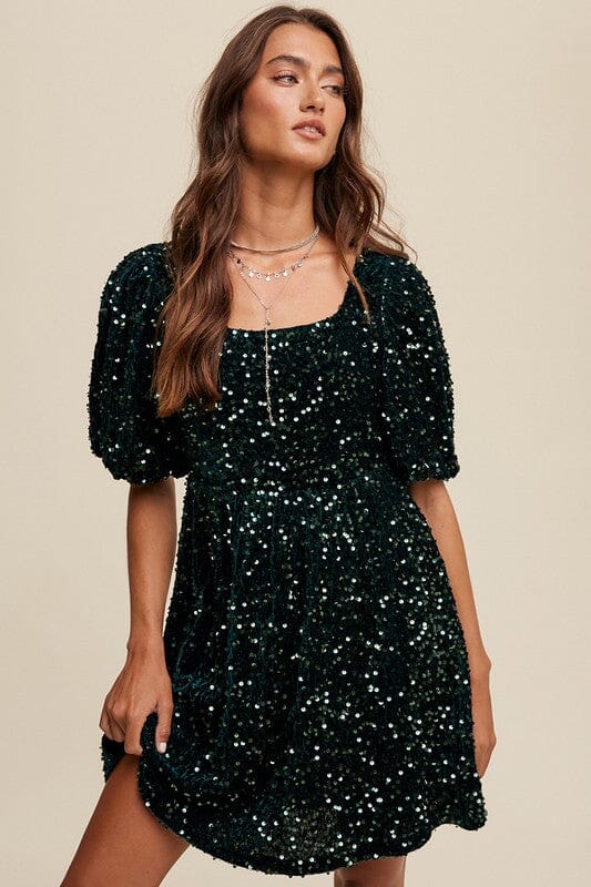 Velvet Sequin Babydoll Dress listicle